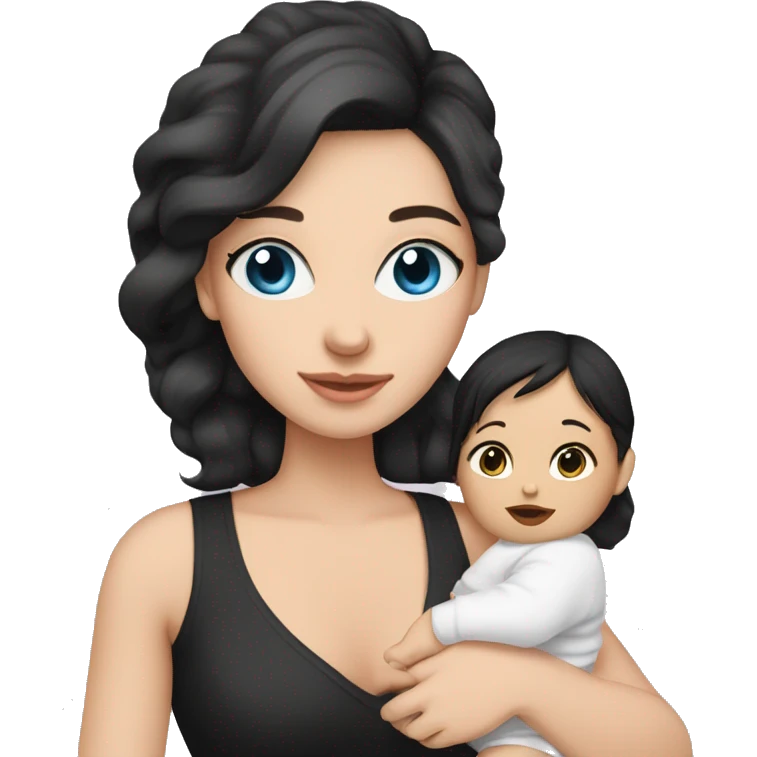 mom holding newborn baby girl with blue eyes white skin and black hair and white skin newborn girl bab white skin black hair emoji