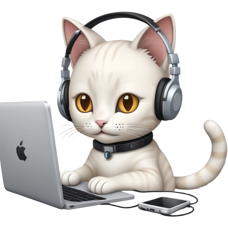 cat with headphones coding on computer emoji