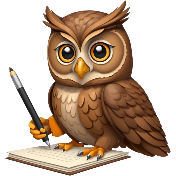 Сова держит ручку рядом стопка бумаг  emoji
