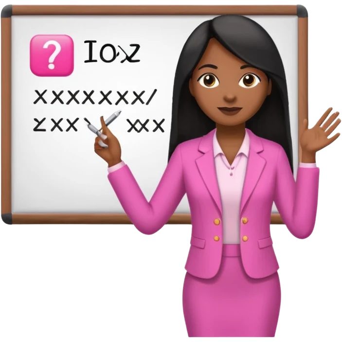 a brown skin teacher with hair with black straight long hair wearing pink not hot pink 2 piece set teaching up on a board the board  emoji