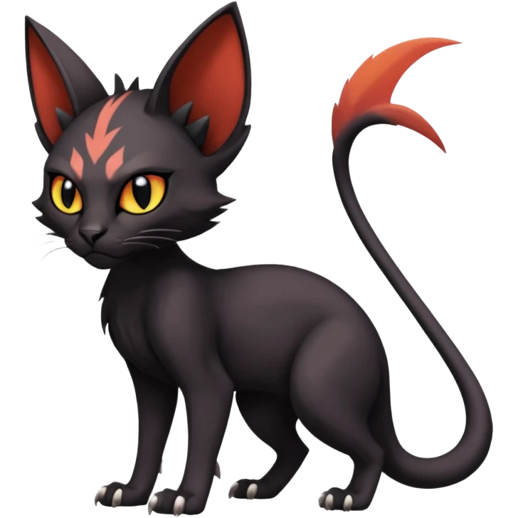 Black edgy Noivern-Torracat-Sphynx-Lykoi-Caracal-cat-Fakemon full-body emoji
