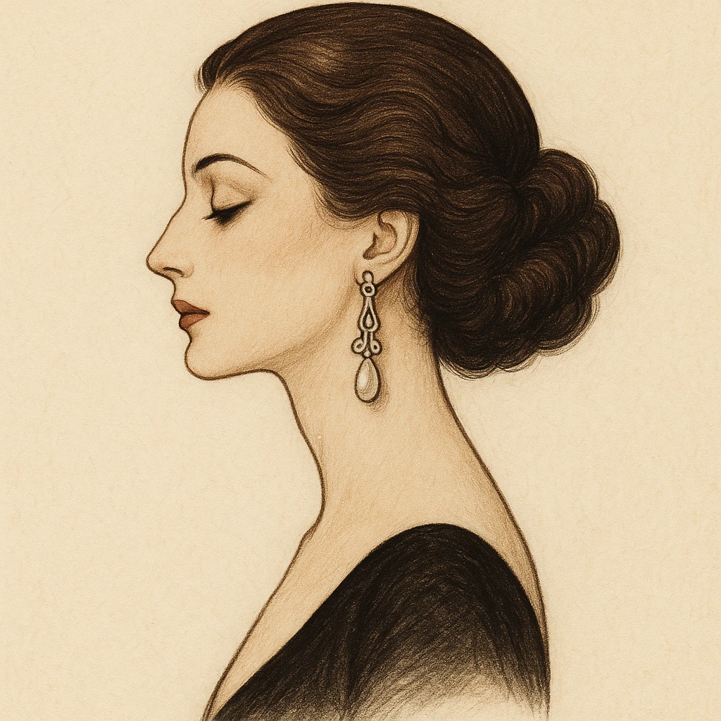 elegant illustration of a woman in profile wearing earrings emoji