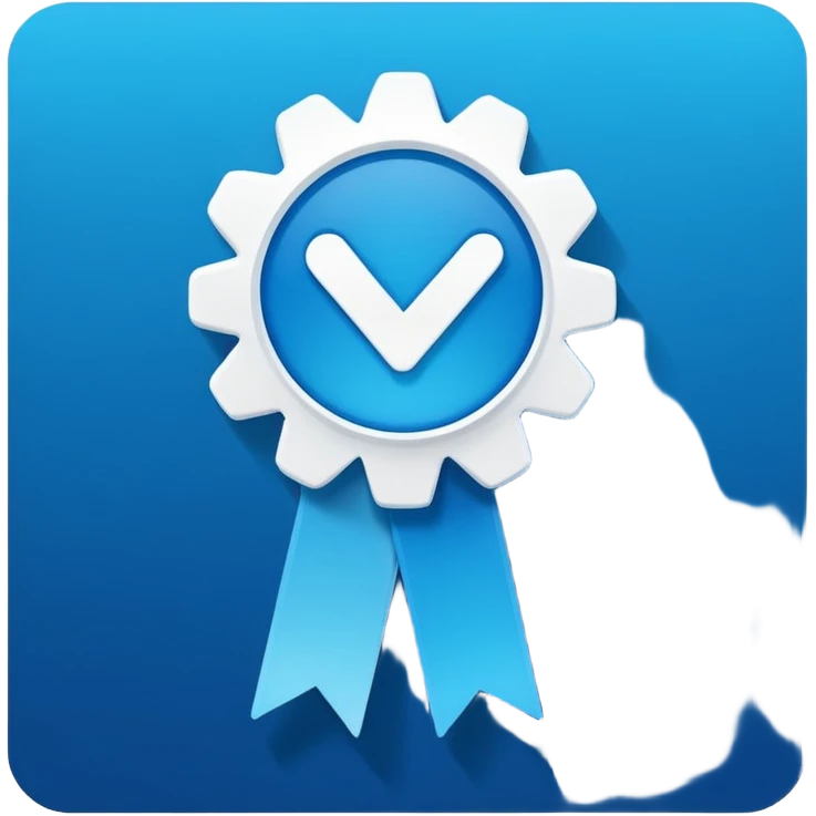 A flat blue verified badge icon with a white checkmark, 12-point rounded rosette shape, vibrant blue gradient, white background." emoji