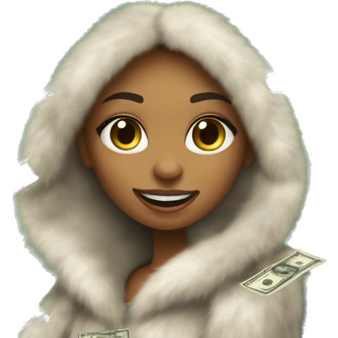 girl wearing fur coat and throwing dollar bills, luxurious  emoji