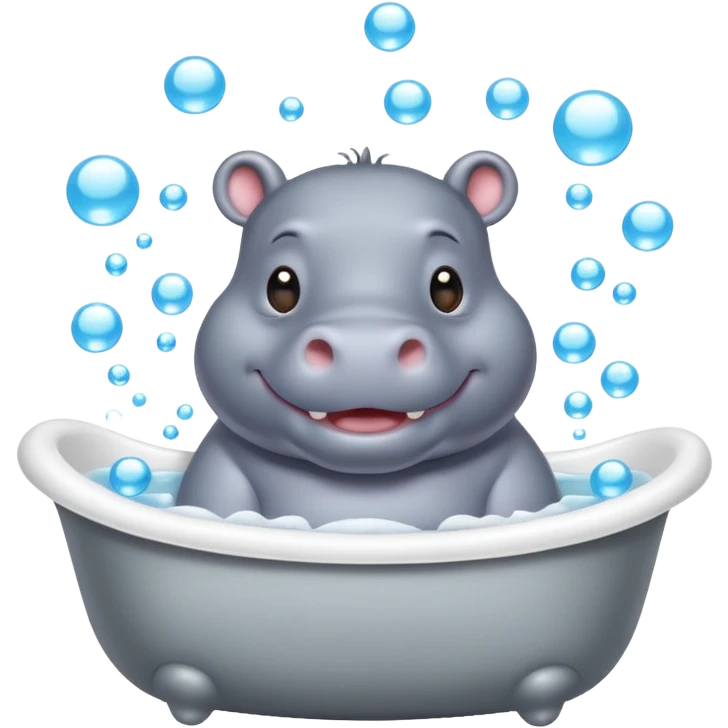 happy hippo with bubbles in bathtub emoji