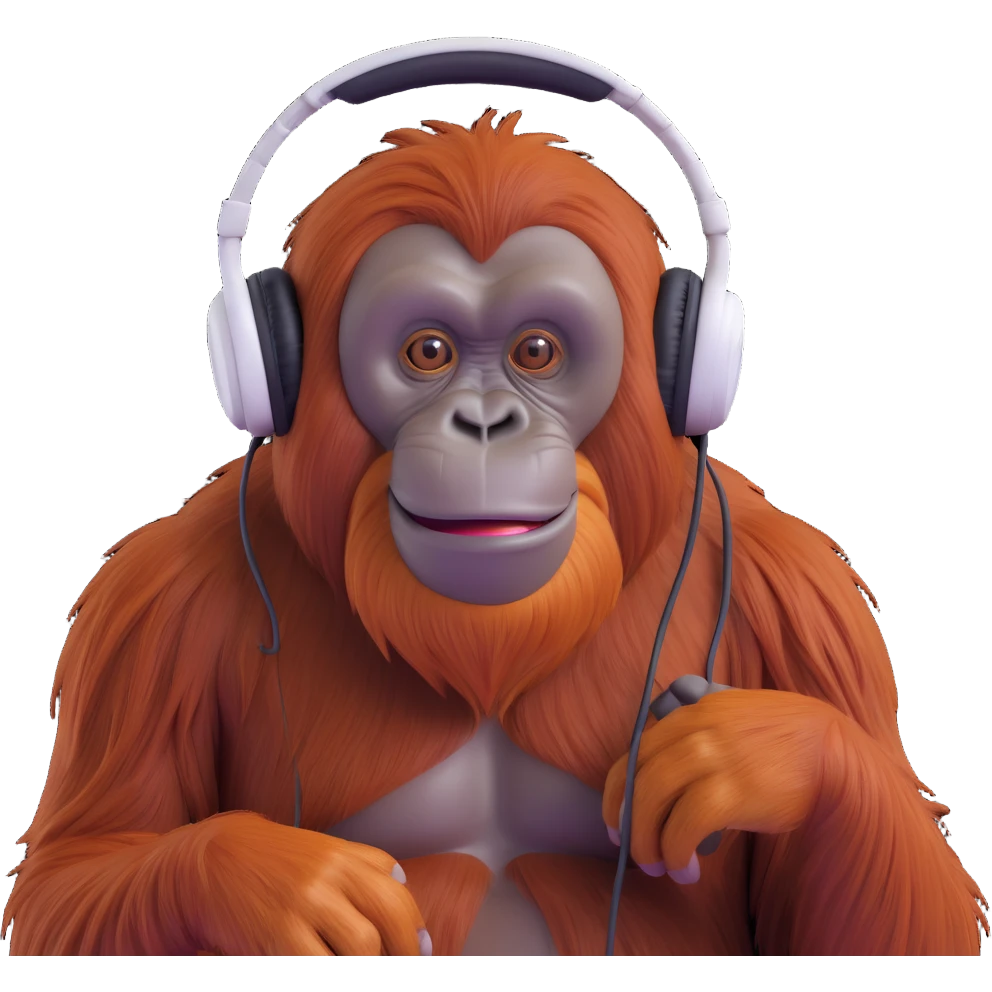 a cool orangutan with headphones listening to music, chill vibe emoji