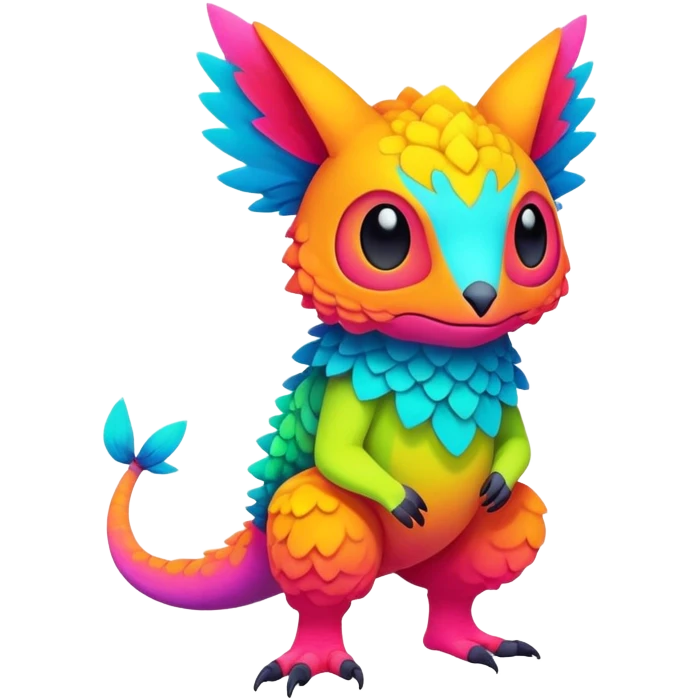 warm-colored modern colorful neon-colored Fakémon-Trico-creature (full body) emoji