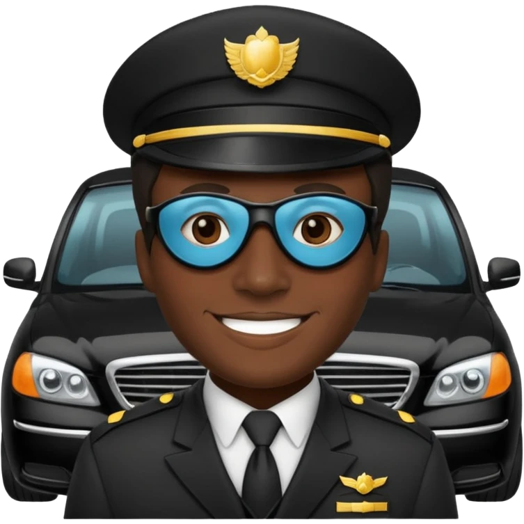smiling chauffeur in uniform and black mask emoji