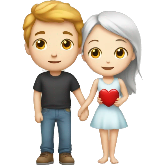 White skin Young man and girl hugs with heart emoji