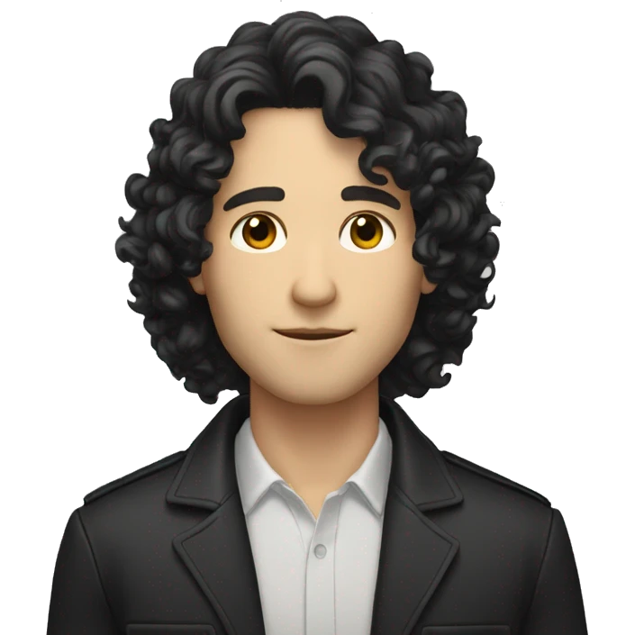 white skin man with long curly hair and black hair and shoulder length hair emoji