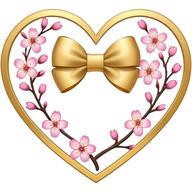 heart with cherry blossoms, gold bow with heart pattern on the bow emoji