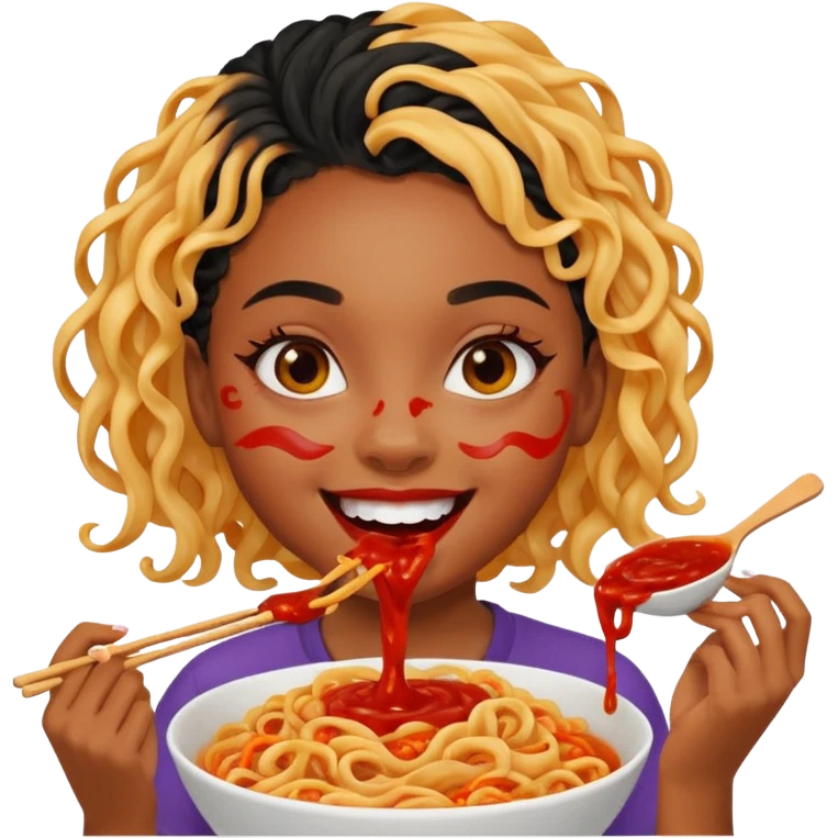 A light skined black girl eating lava noodles  emoji