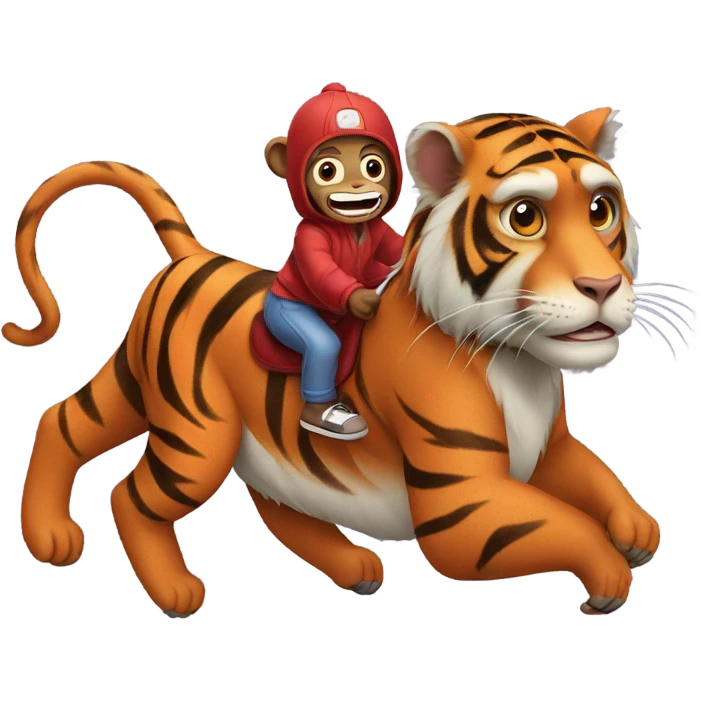 Monkey riding a tiger with a stitch onesie  emoji
