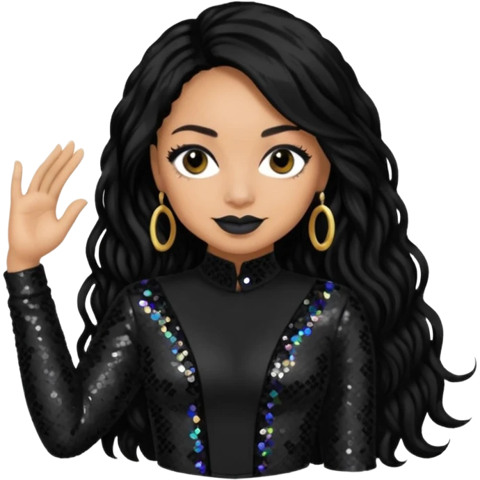 Raven Symone from Cheetah Girls with long jet black hair, black sequin outfit emoji