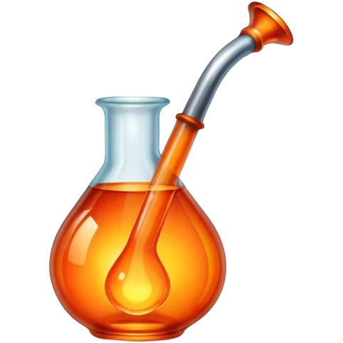 Glassworking icon, piece of glass being shaped, glassblower's pipe, molten glass, glowing orange glass, minimalistic style, clean lines, transparent background. emoji