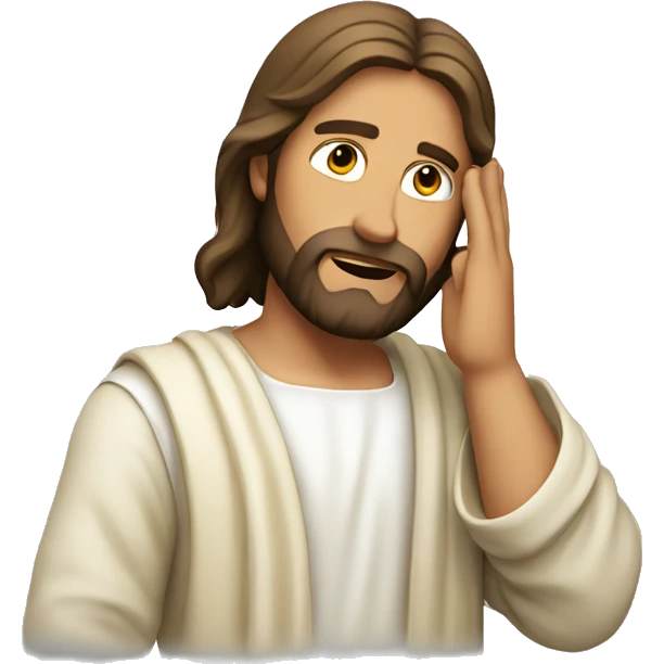 jesus listening with hand over ear emoji
