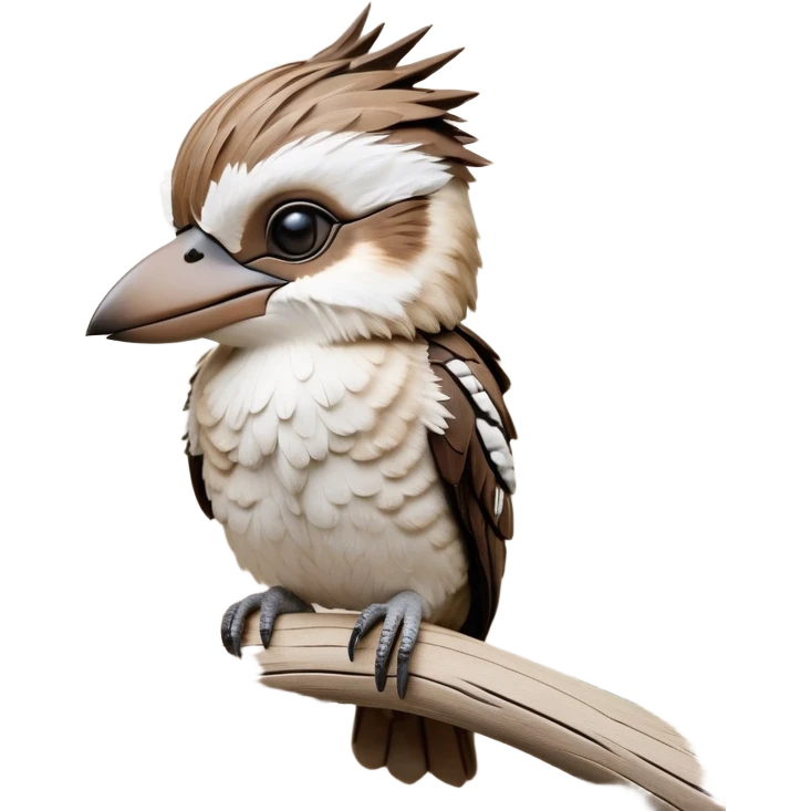 cinematic-kookaburra-realistic-full-body-perched-emoji,-compact-sturdy-frame-balanced-on-a-weathered-branch,-brown-and-white-feathered-wings-folded-neatly,-bold-striped-face-with-a-mischievous-glint-in-its-eye,-massive-sharp-beak-slightly-open-as-if-ready-to-laugh,-simplified-yet-realistic-focused-features,-highly-detailed,-glowing-with-a-warm-golden-light emoji