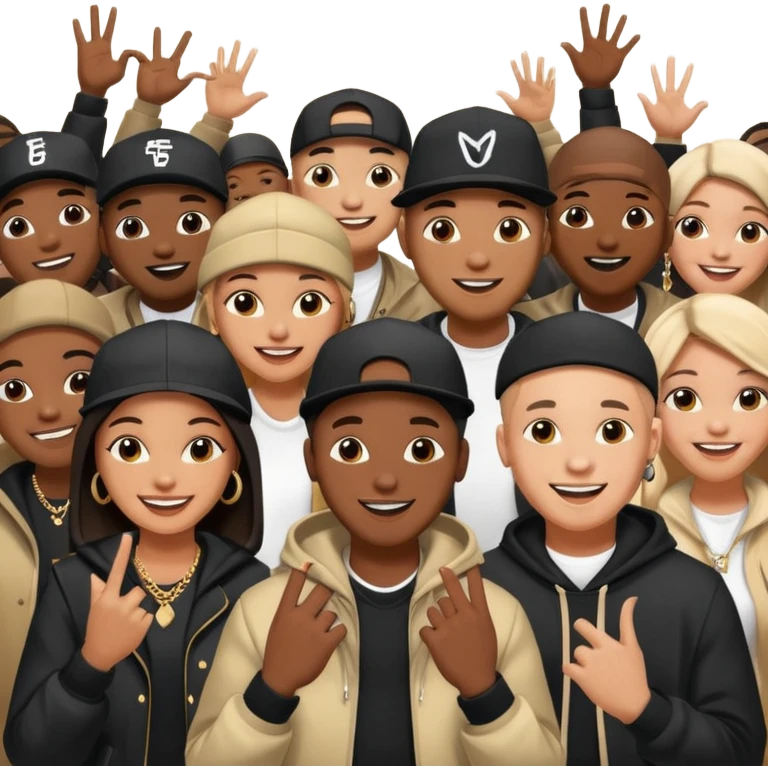 Crown of African American men and women as fans in crowd of hip hop rap concert emoji
