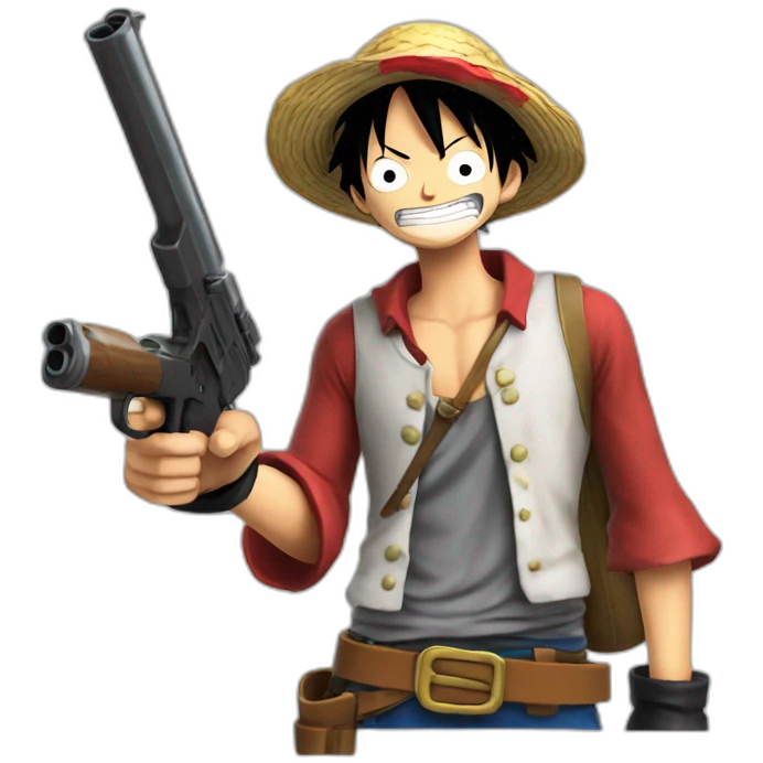 Luffy le bras allongé avec un pistolet emoji
