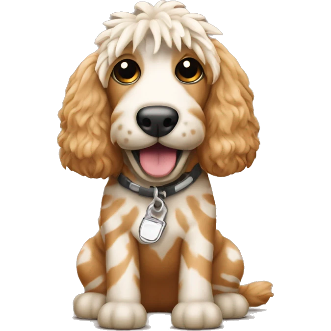 Cockapoo apricot color with toy zebra in a mouth  emoji