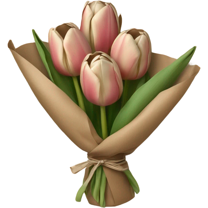 Neutral tulip bouquet wrapped in brown paper emoji