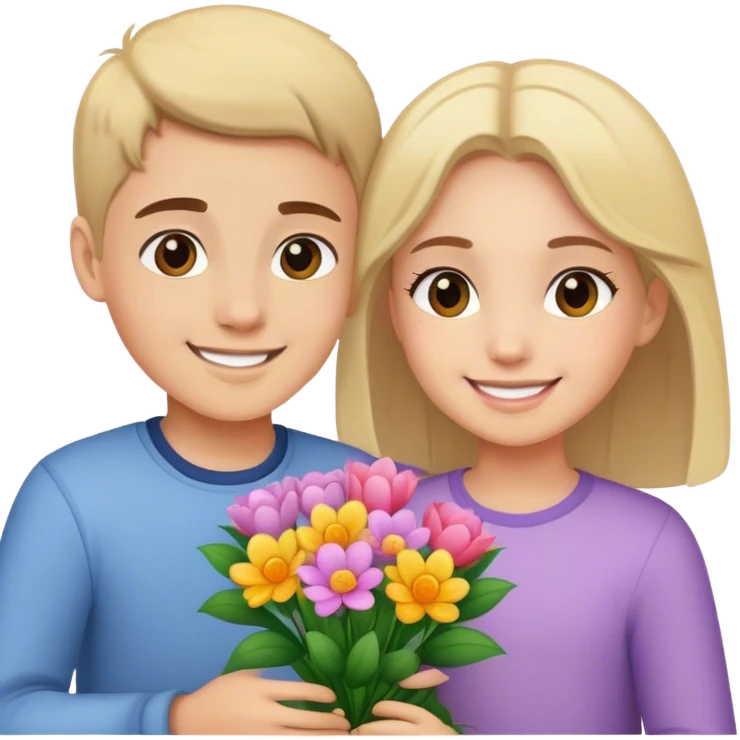The girl is happy because boy gives her flowers emoji