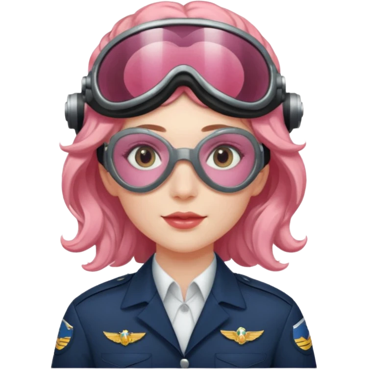 Flight Officer Lila – wavy rose-hair pilot with mirrored goggles emoji