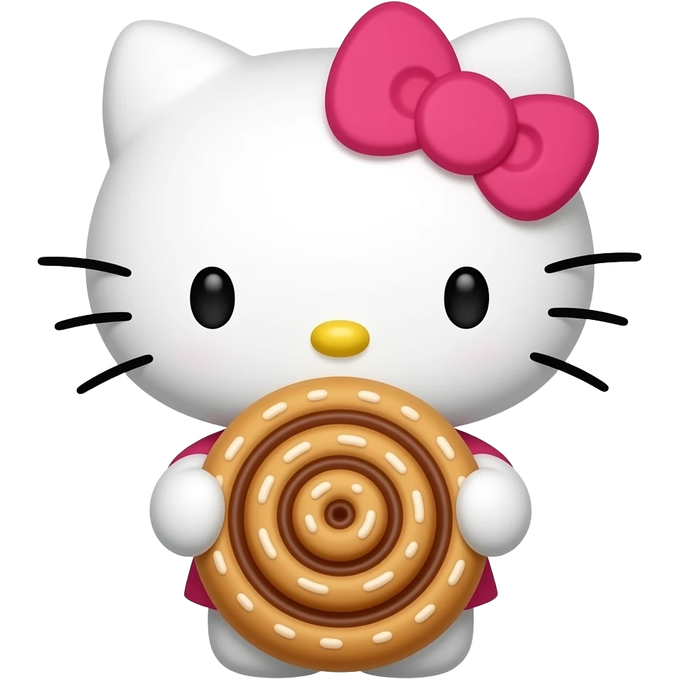 Pink Hello kitty with a cinnamon roll emoji