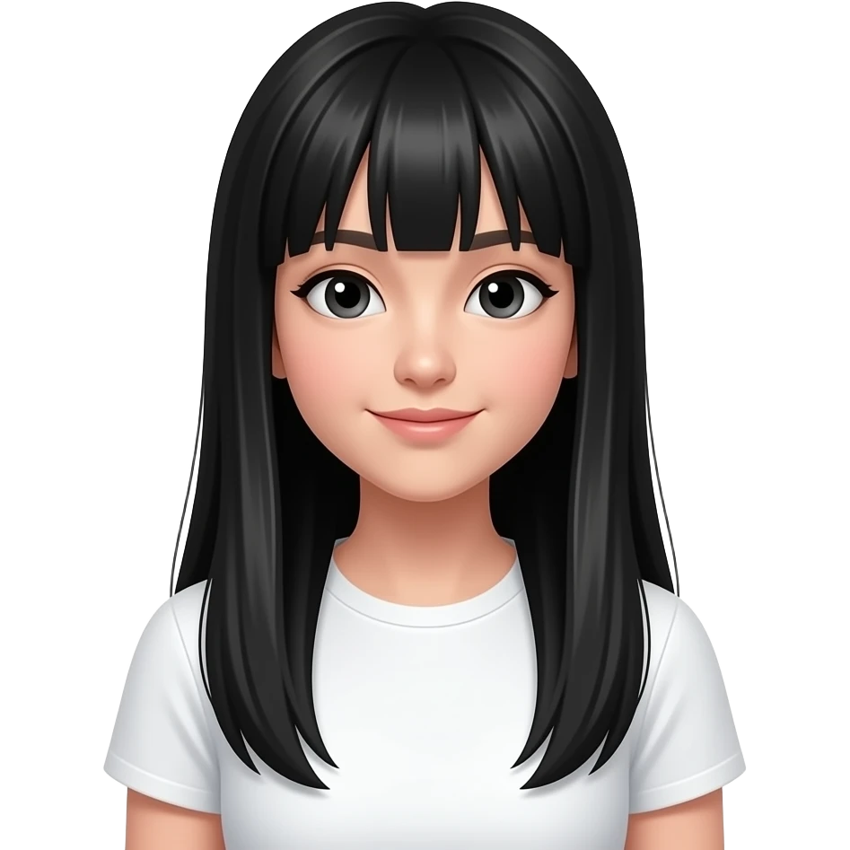 chica de pelo muy largo negro liso y polera blanca emoji