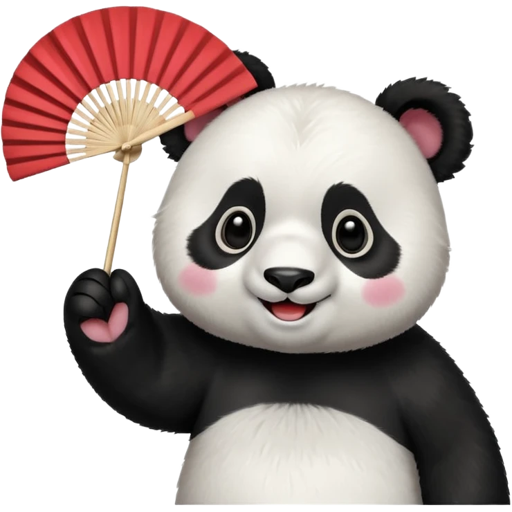 A panda waving a painted fan joyfully, cheeks puffed in excitement.
 emoji