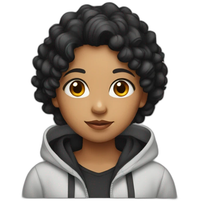 indian girl with black curly hair wearing a black hoodie emoji
