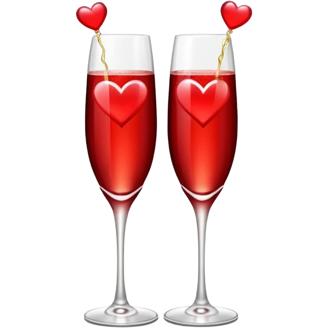 2 red champagne glasses with 3 red hearts on top emoji