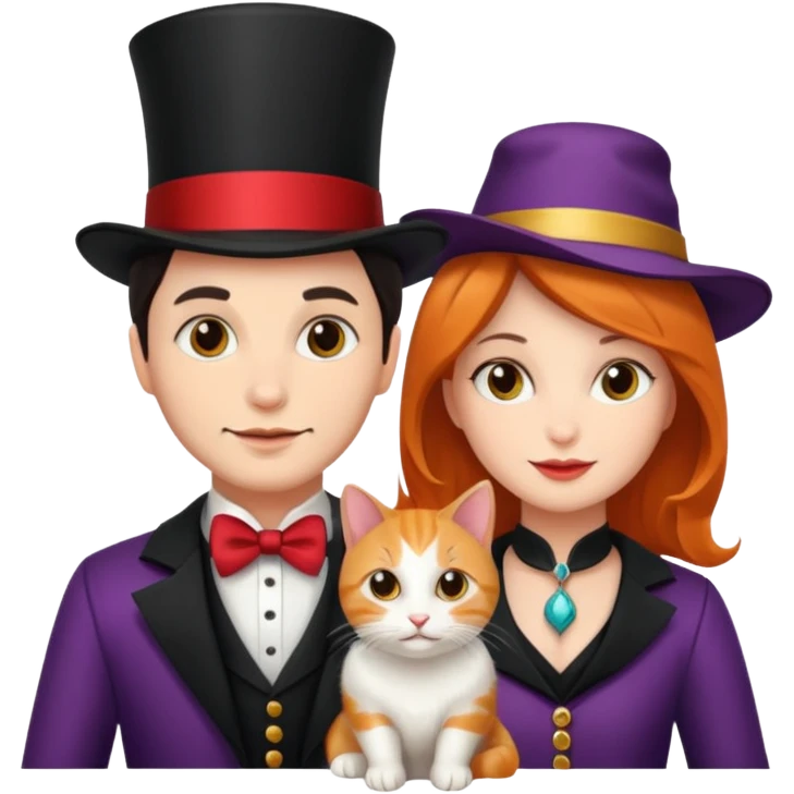 magician couple and their pet cat emoji