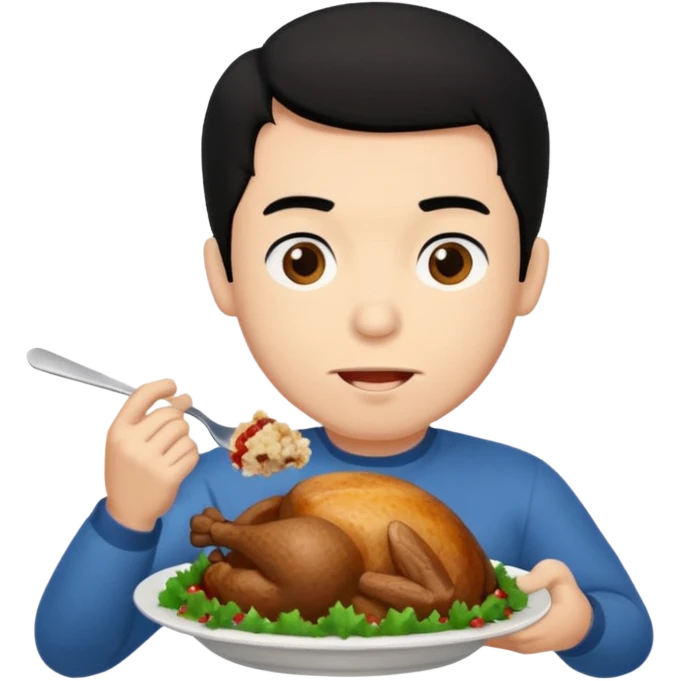 A Fatter man with black hair eating turkey emoji