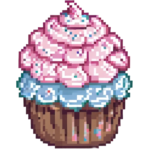 pixel art cupcake with pink icing, side view emoji