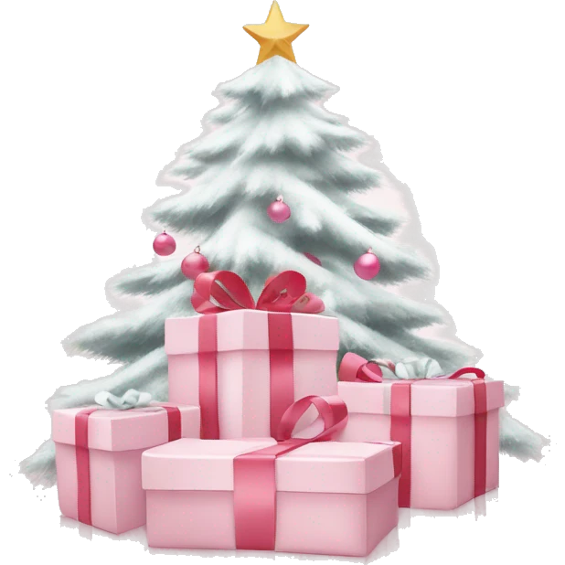 Light pink Christmas gifts under a white Christmas tree  emoji