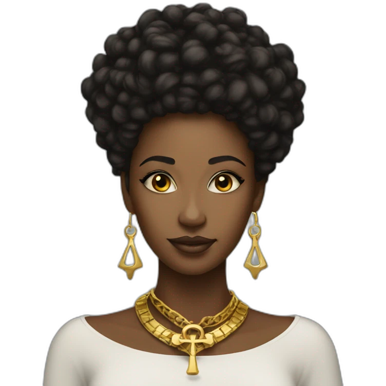 A Beautiful Black woman with gold necklace with ankh emoji