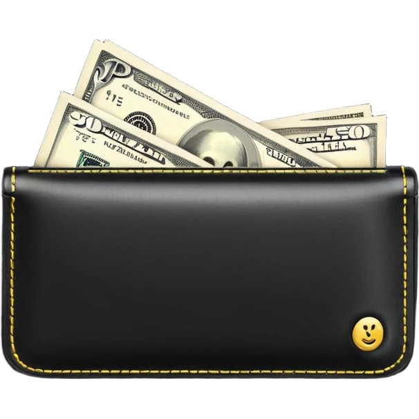 Rich emoji style black leather wallet with dollar bills, luxury money vibe, premium 3D emoji, ultra clean, high detail, no background
 emoji