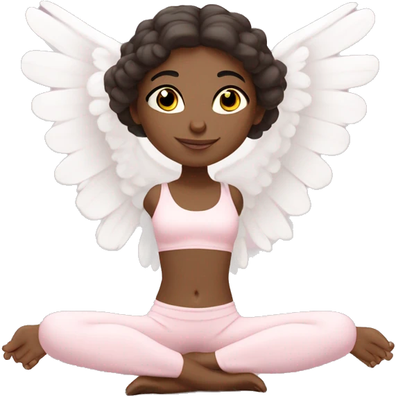 angelic brunnette yoga girl in light pink yoga outfit emoji