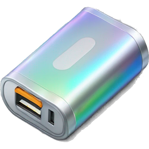 Realistic isolated gradient silver holographic battery charger for iphone emoji