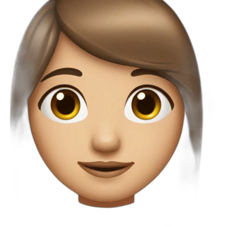 girl who look like sqirl with brown long straight hair, fringe and dark eyes emoji