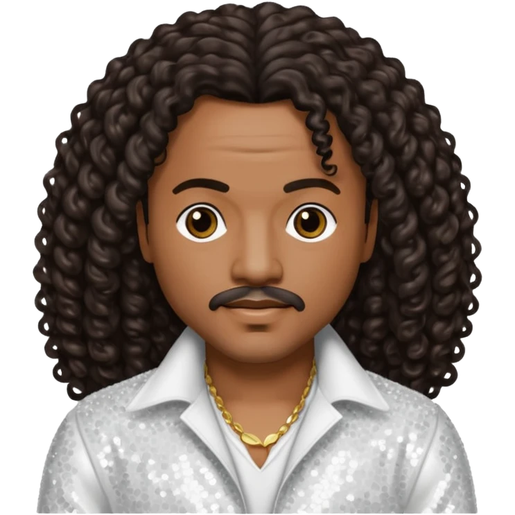Howard Hewett with long dark brown jeri curl hair, white sequin outfit emoji