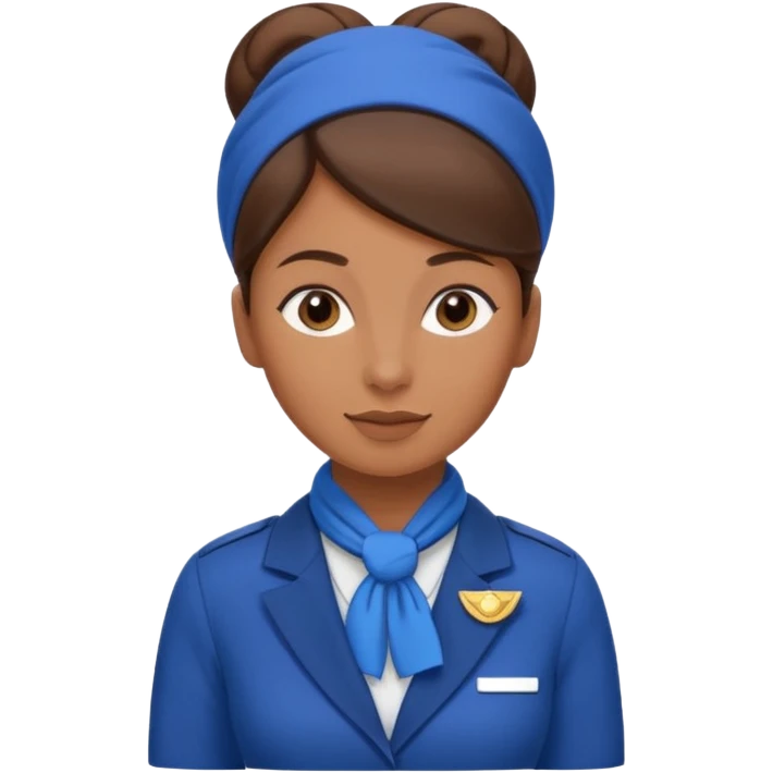 Brown tan skin flight attendant, brown hair in a bun, blue uniform, blue scarf emoji