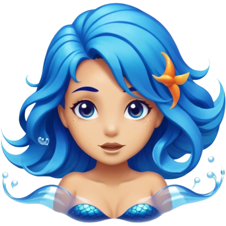 Cinematic Realistic Blue Hair Mermaid Portrait, head tilted dramatically with an exaggeratedly amused expression, featuring a striking, vibrant form with meticulously detailed, flowing blue hair and glowing, tanned skin. Her expressive eyes brim with playful marine mischief, rendered with dynamic underwater lighting and vibrant textures that imbue the scene with an air of cheeky, over‐the‐top oceanic whimsy—capturing the essence of a spirited mermaid ready to enchant with coastal charm. emoji