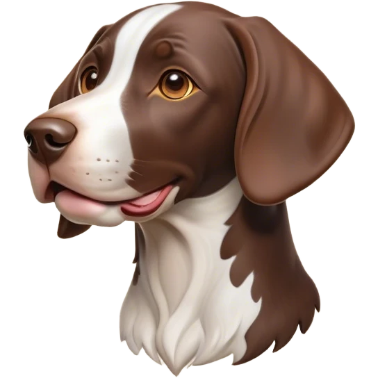 Cinematic Cute German Pointer Portrait Emoji, Playful and charming, soft brown and white tones, Simplified yet expressive features, highly detailed, glowing with a warm, friendly glow, high shine, joyful and loyal, stylized with a touch of whimsy, curious and alert, soft glowing outline, capturing the essence of a playful pup ready for adventure, so endearing it feels like it could jump out of the screen and wag its tail! emoji