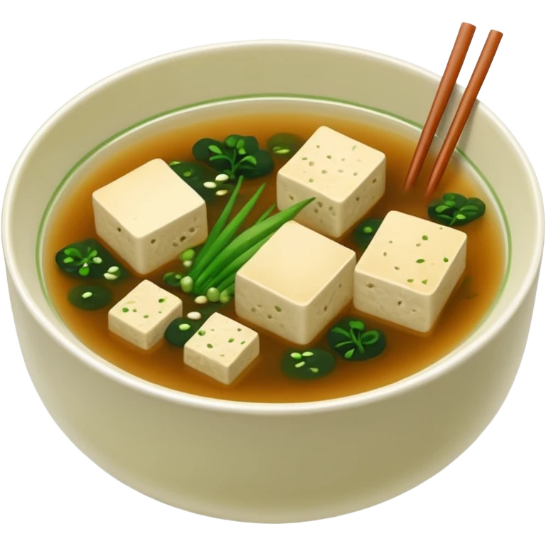 traditional minimalistic japanese miso soup with wakame, spring onion and tofu but no other toppings emoji