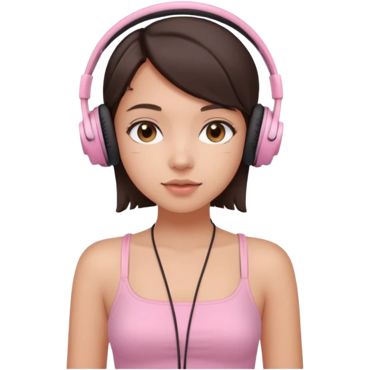 aesthetic brunette girl in light pink tube top shirt with headphones on emoji