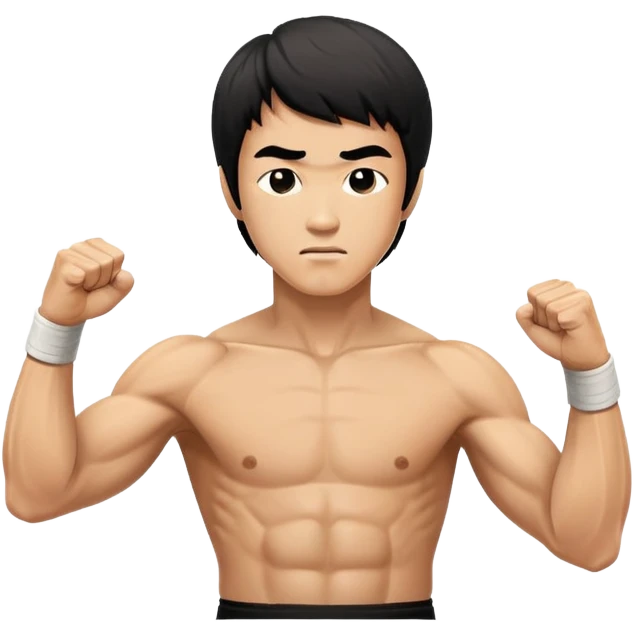 Bruce Lee in his iconic fighting stance with raised fists and martial arts pose emoji