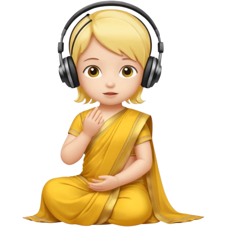 baby saree dress with headphone, yellow emoji