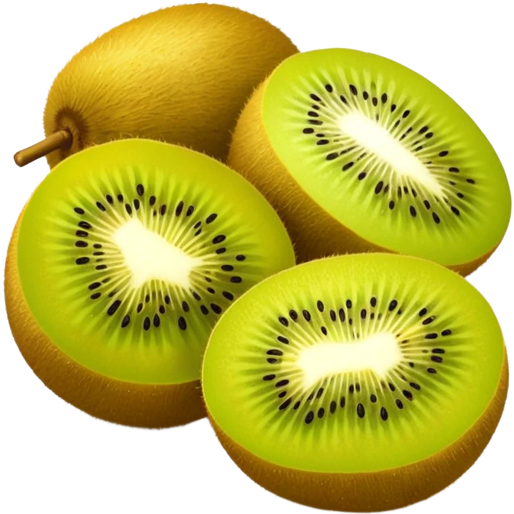 golden kiwi fruit, whole and sliced, simple, vibrant yellow and green emoji